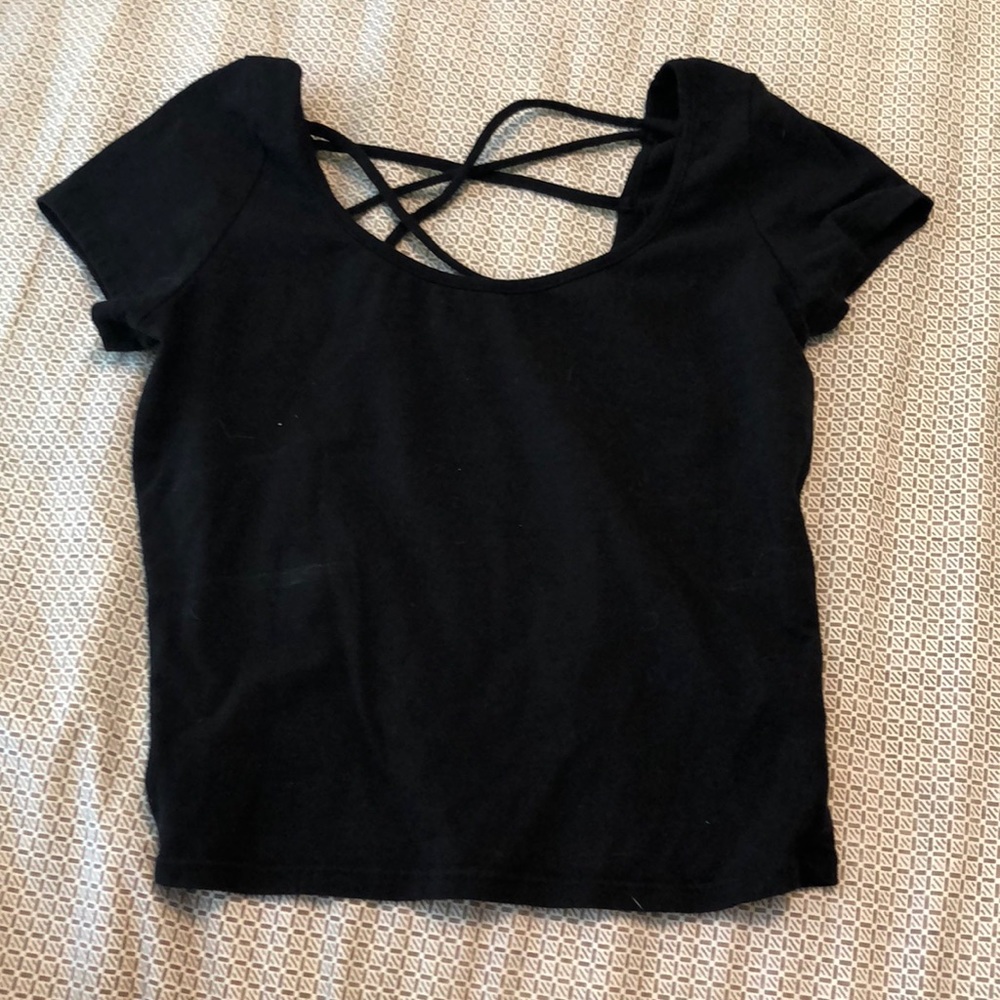 Black crop top with back detail